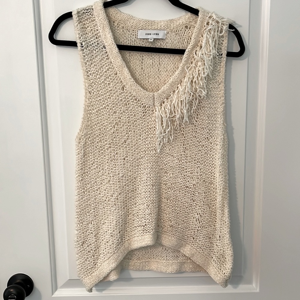 John & Jenn from Anthropology Fringed knit sweater